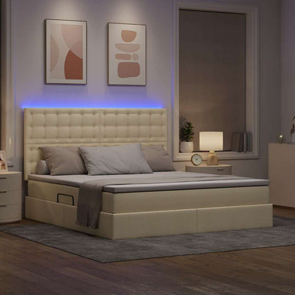 Letto con contenitore e LED Crema 160 x 200 cm Poliestere