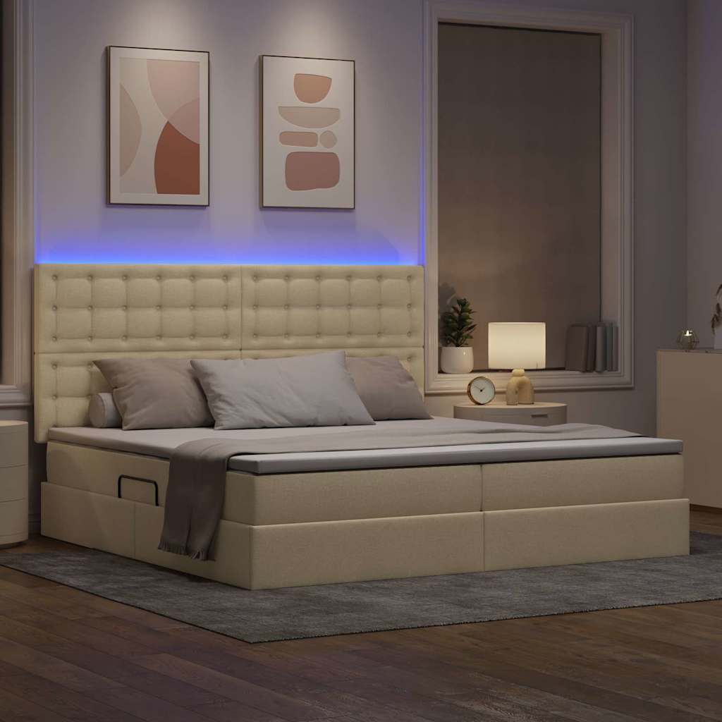 Letto con contenitore e LED Crema 200 x 200 cm Poliestere