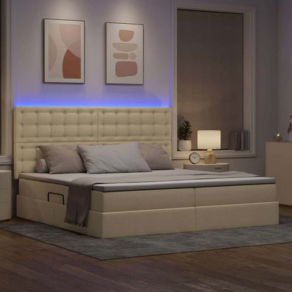 Letto con contenitore e LED Crema 200 x 200 cm Poliestere
