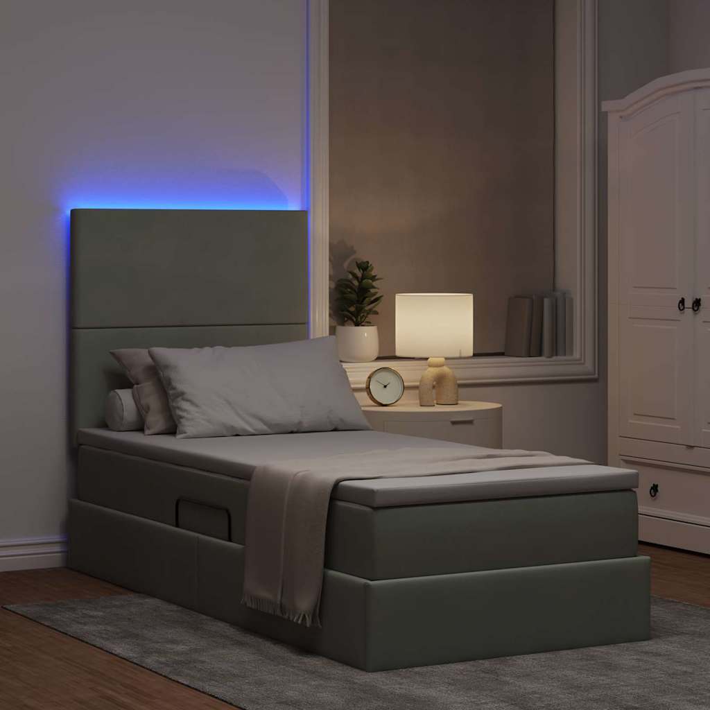 Letto con contenitore e LED Grigio chiaro 90 x 190 cm Velluto