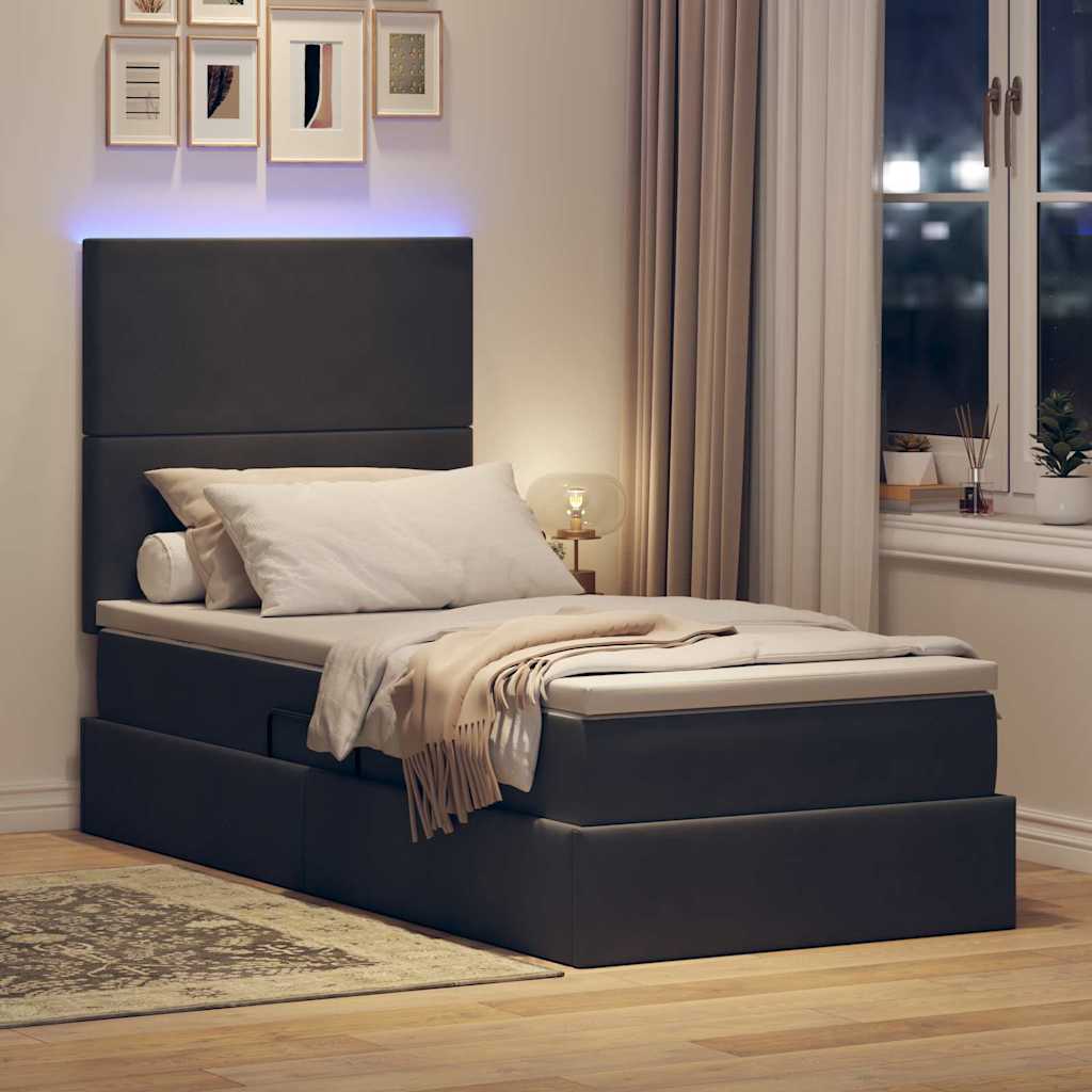 Letto con contenitore e LED Grigio scuro 90 x 190 cm Velluto