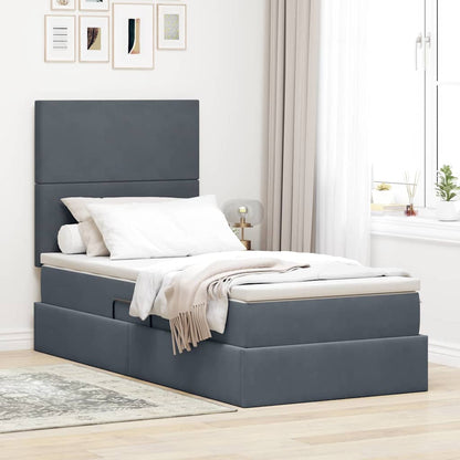 Letto con contenitore e LED Grigio scuro 90 x 190 cm Velluto