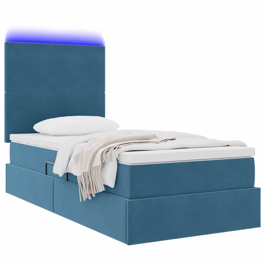 Letto con contenitore e LED Blu Scuro 90 x 190 cm Velluto