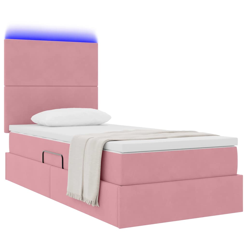 Letto con contenitore e LED con led Rosa 90 x 190 cm Velluto