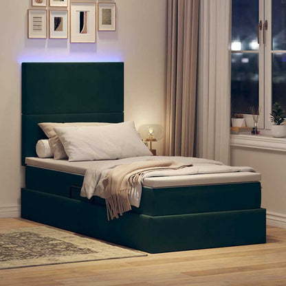 Letto con contenitore e LED Verde Scuro 90 x 200 cm Velluto