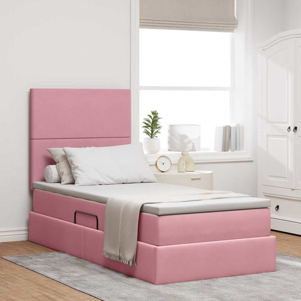 Letto con contenitore e LED con led Rosa 90 x 200 cm Velluto