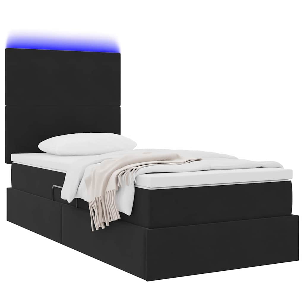 Letto con contenitore e LED con led Nero 100 x 200 cm Velluto