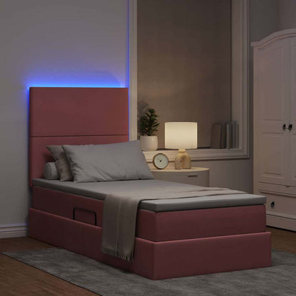 Letto con contenitore e LED con led Rosa 100 x 200 cm Velluto