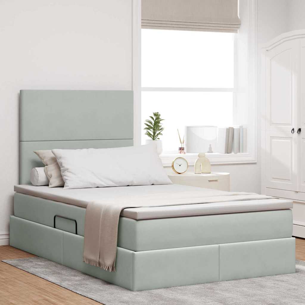 Letto con contenitore e LED Grigio chiaro 120 x 190 cm Velluto