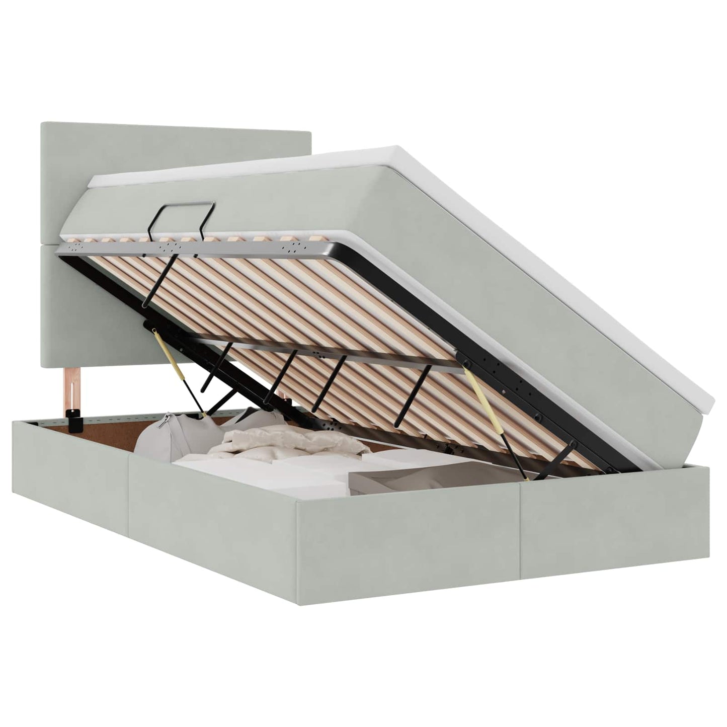 Letto con contenitore e LED Grigio chiaro 120 x 190 cm Velluto