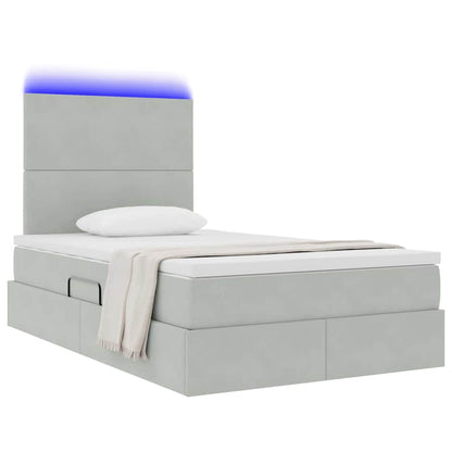 Letto con contenitore e LED Grigio chiaro 120 x 190 cm Velluto