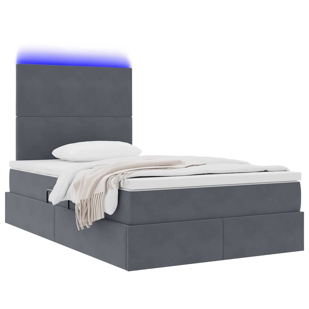 Letto con contenitore e LED Grigio scuro 120 x 190 cm Velluto