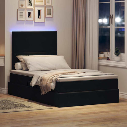 Letto con contenitore e LED con led Nero 120 x 190 cm Velluto