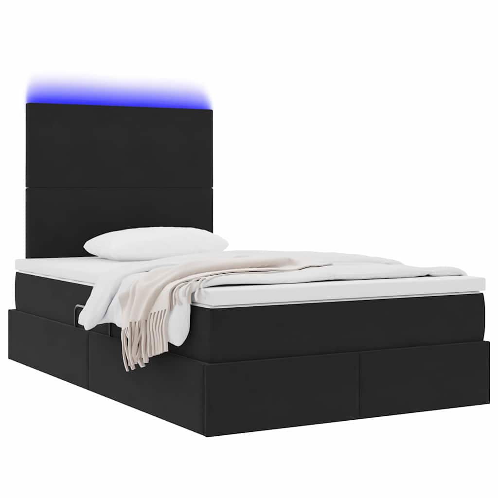 Letto con contenitore e LED con led Nero 120 x 190 cm Velluto