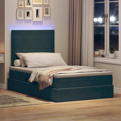 Letto con contenitore e LED Verde Scuro 120 x 190 cm Velluto