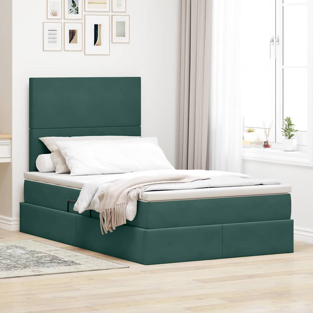 Letto con contenitore e LED Verde Scuro 120 x 190 cm Velluto