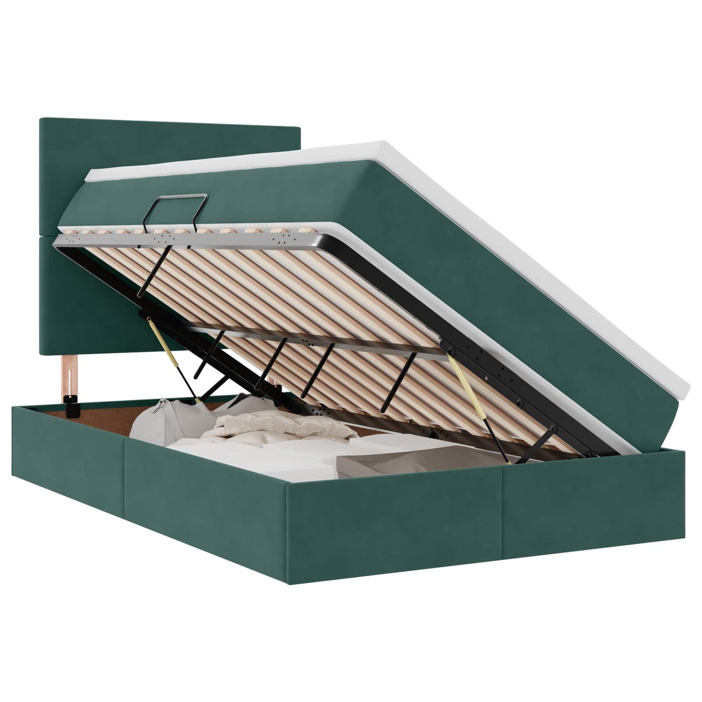 Letto con contenitore e LED Verde Scuro 120 x 190 cm Velluto
