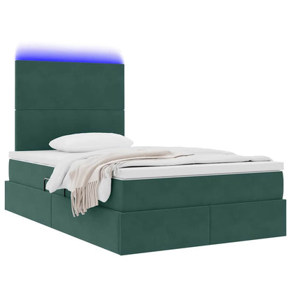 Letto con contenitore e LED Verde Scuro 120 x 190 cm Velluto