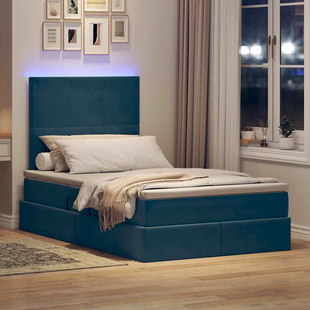 Letto con contenitore e LED con led Blu 120 x 190 cm Velluto
