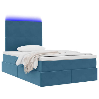 Letto con contenitore e LED con led Blu 120 x 190 cm Velluto