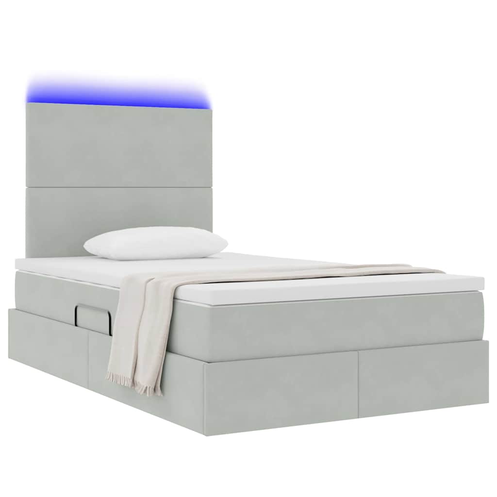 Letto con contenitore e LED Grigio chiaro 120 x 200 cm Velluto