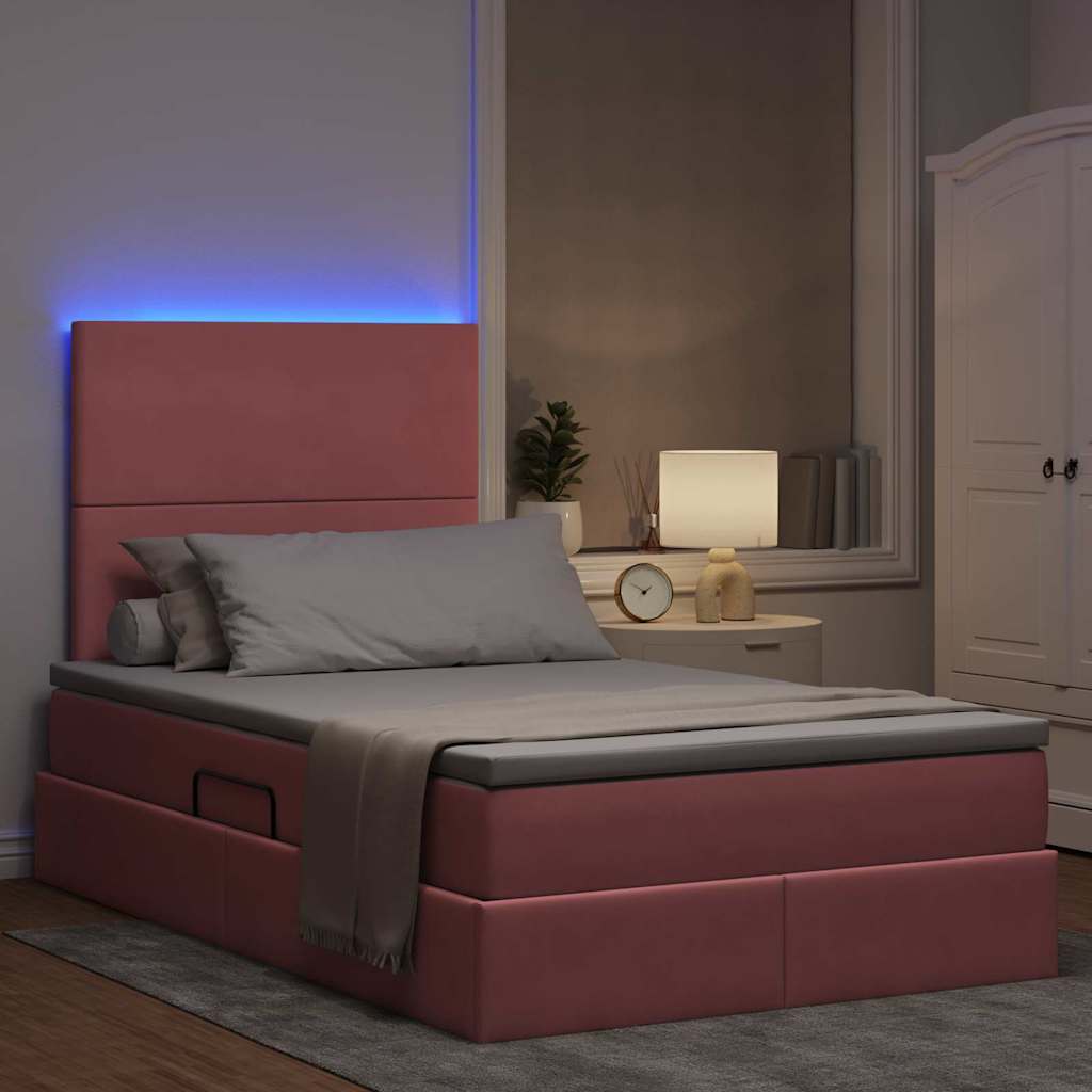 Letto con contenitore e LED con led Rosa 120 x 200 cm Velluto