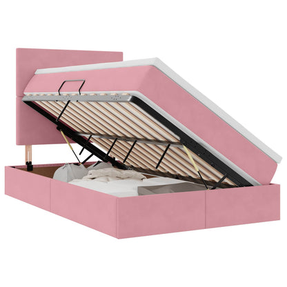 Letto con contenitore e LED con led Rosa 120 x 200 cm Velluto