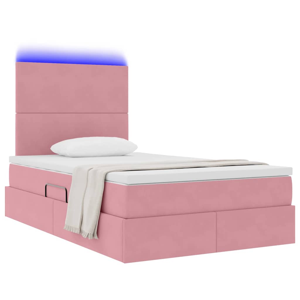 Letto con contenitore e LED con led Rosa 120 x 200 cm Velluto