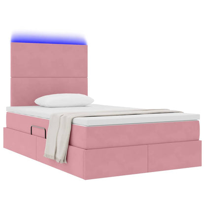 Letto con contenitore e LED con led Rosa 120 x 200 cm Velluto