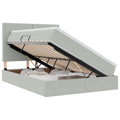 Letto con contenitore e LED Grigio chiaro 140 x 190 cm Velluto