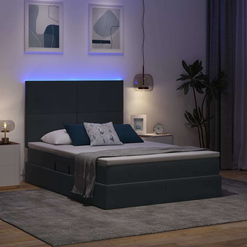 Letto con contenitore e LED Grigio scuro 140 x 190 cm Velluto