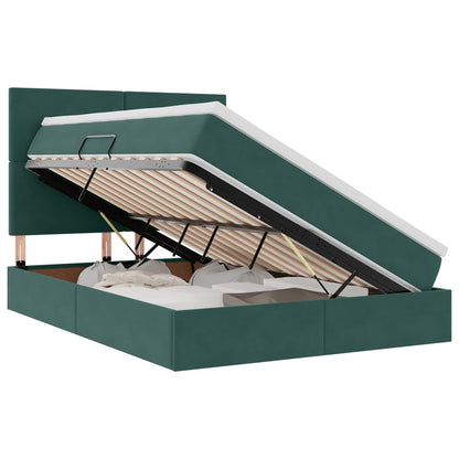 Letto con contenitore e LED Verde Scuro 140 x 190 cm Velluto