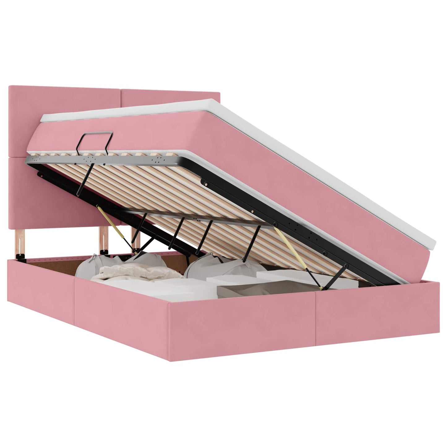 Letto con contenitore e LED con led Rosa 140 x 190 cm Velluto