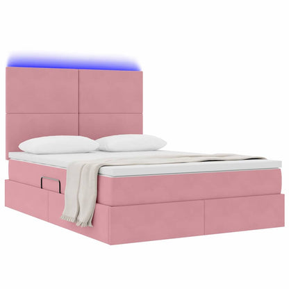 Letto con contenitore e LED con led Rosa 140 x 190 cm Velluto