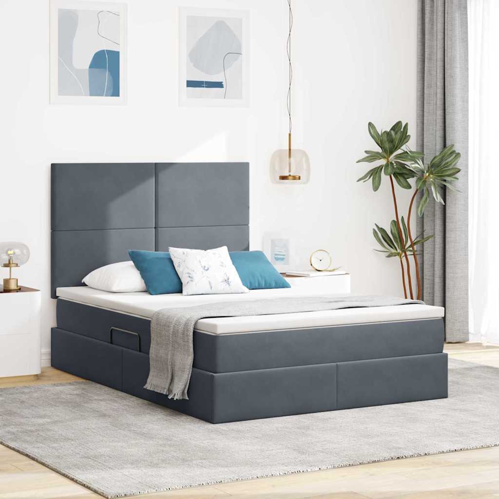 Letto con contenitore e LED Grigio scuro 140 x 200 cm Velluto