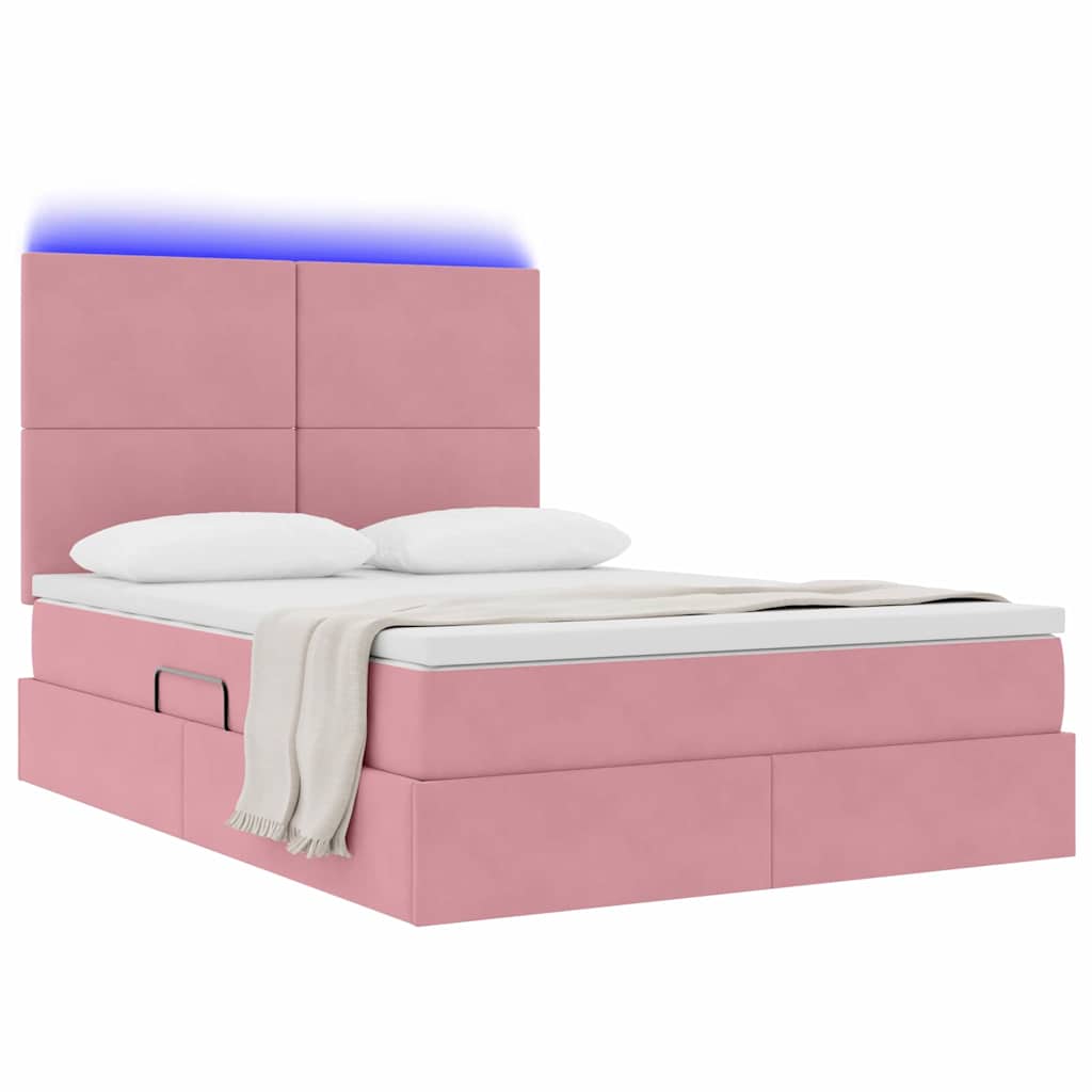 Letto con contenitore e LED con led Rosa 140 x 200 cm Velluto