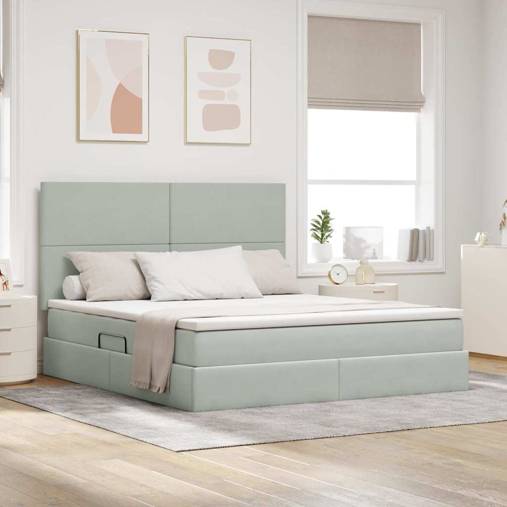 Letto con contenitore e LED Grigio chiaro 160 x 200 cm Velluto