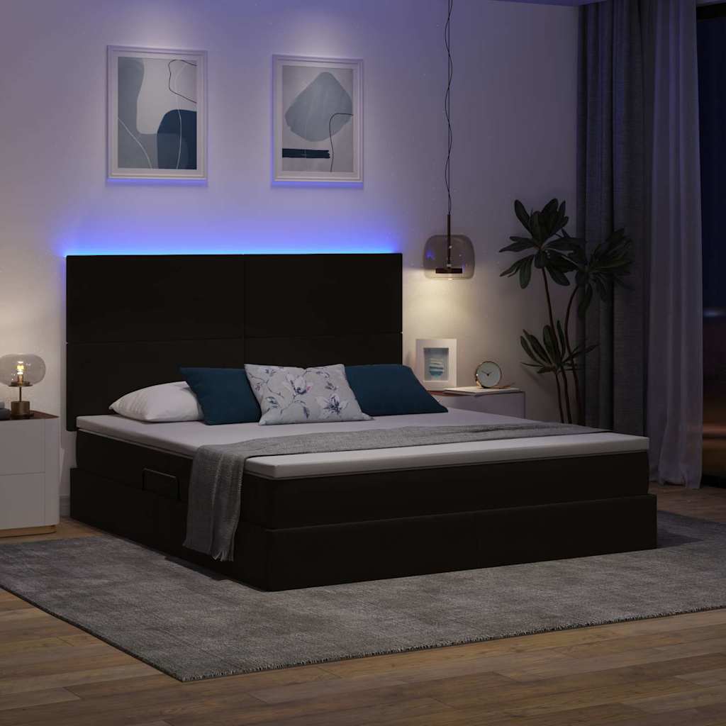 Letto con contenitore e LED con led Nero 160 x 200 cm Velluto