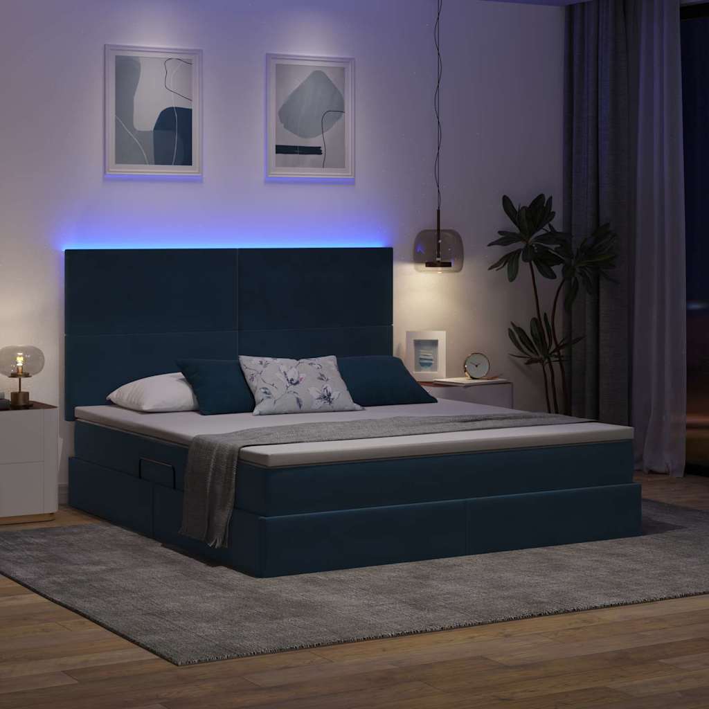 Letto con contenitore e LED Blu Scuro 160 x 200 cm Velluto