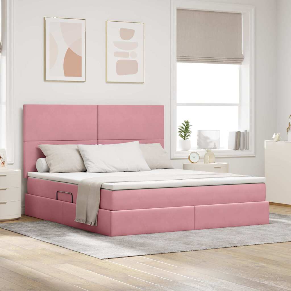 Letto con contenitore e LED con led Rosa 160 x 200 cm Velluto