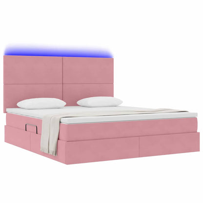 Letto con contenitore e LED con led Rosa 160 x 200 cm Velluto