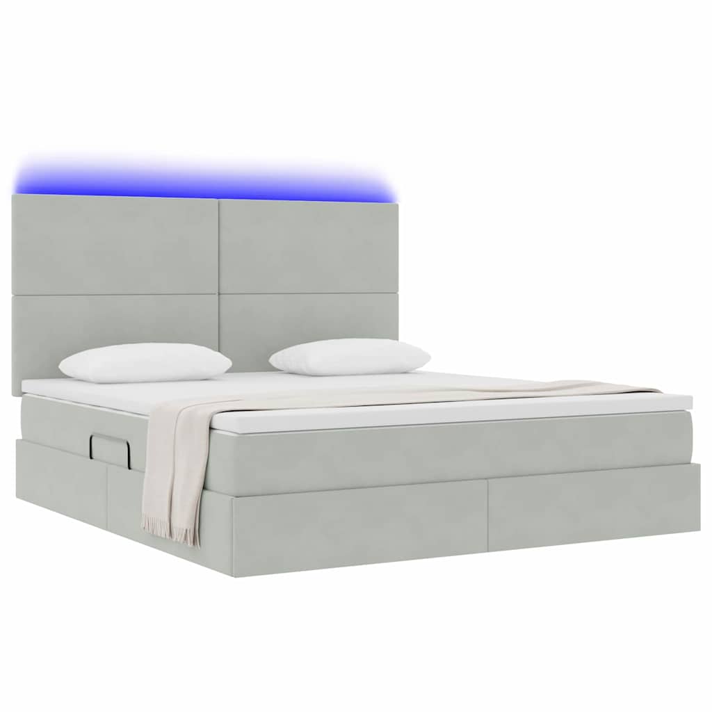 Letto con contenitore e LED Grigio chiaro 180 x 200 cm Velluto