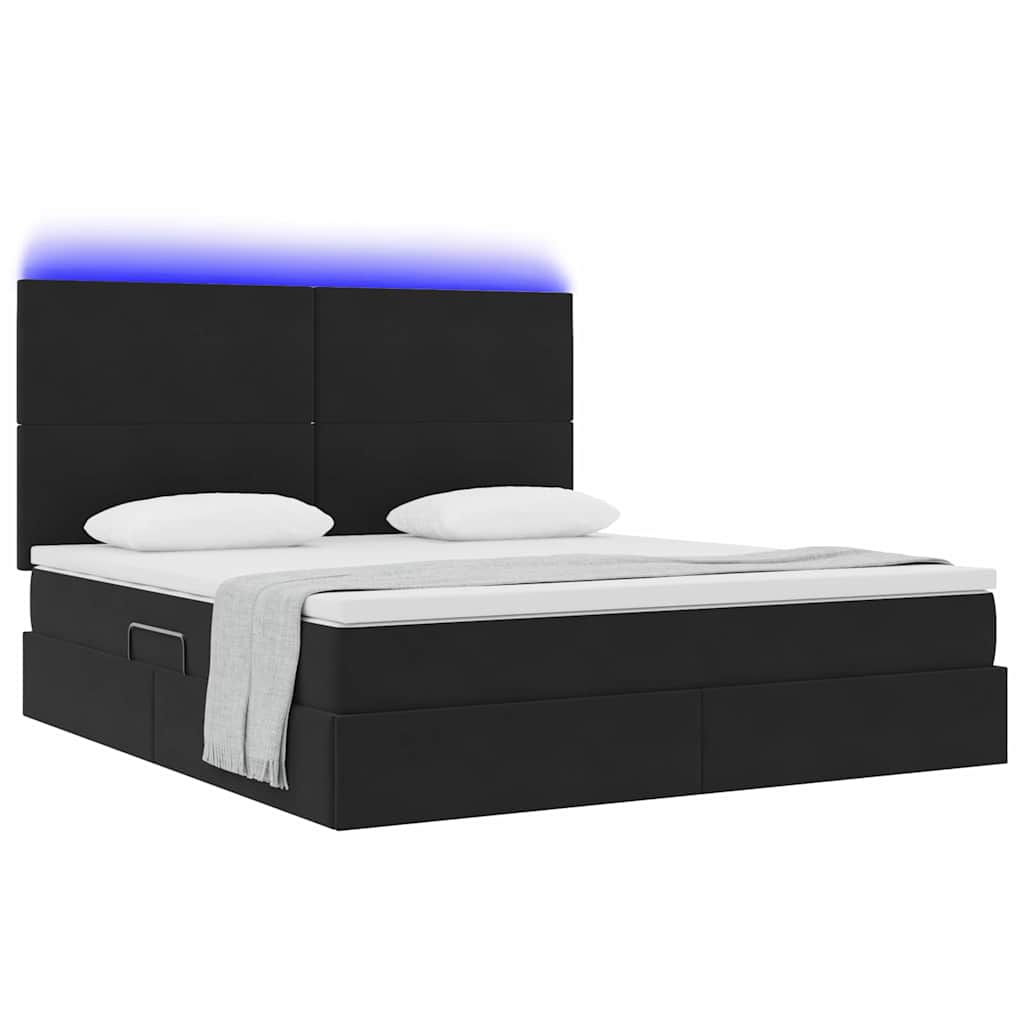 Letto con contenitore e LED con led Nero 180 x 200 cm Velluto