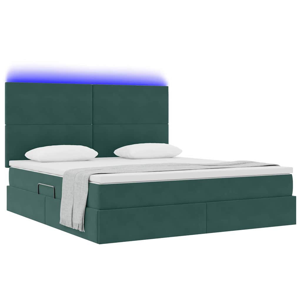 Letto con contenitore e LED Verde Scuro 180 x 200 cm Velluto