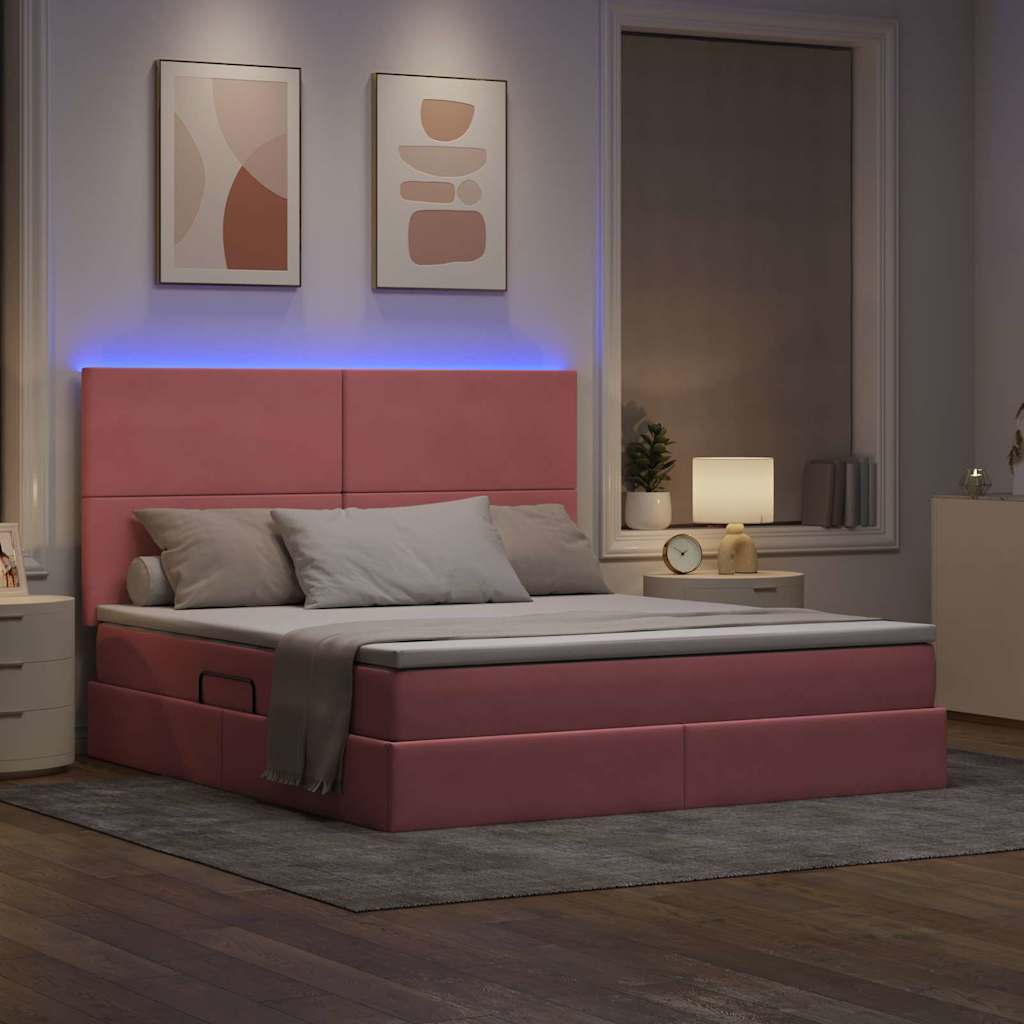 Letto con contenitore e LED con led Rosa 180 x 200 cm Velluto
