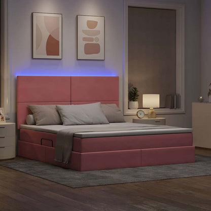 Letto con contenitore e LED con led Rosa 180 x 200 cm Velluto