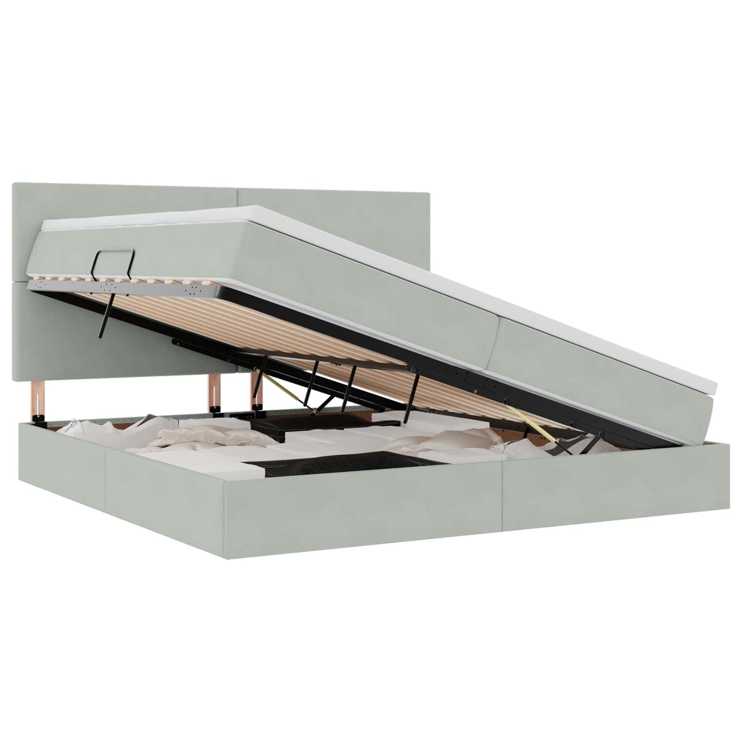 Letto con contenitore e LED Grigio chiaro 200 x 200 cm Velluto