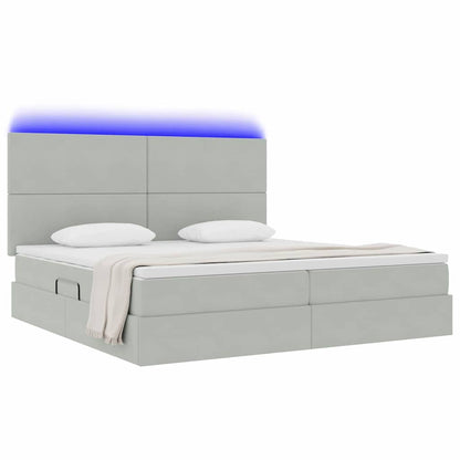 Letto con contenitore e LED Grigio chiaro 200 x 200 cm Velluto