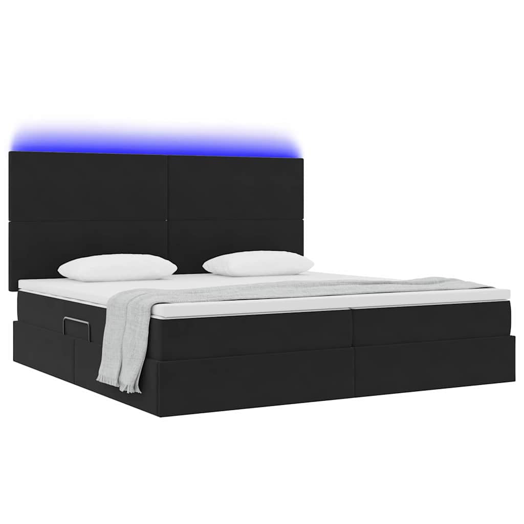 Letto con contenitore e LED con led Nero 200 x 200 cm Velluto
