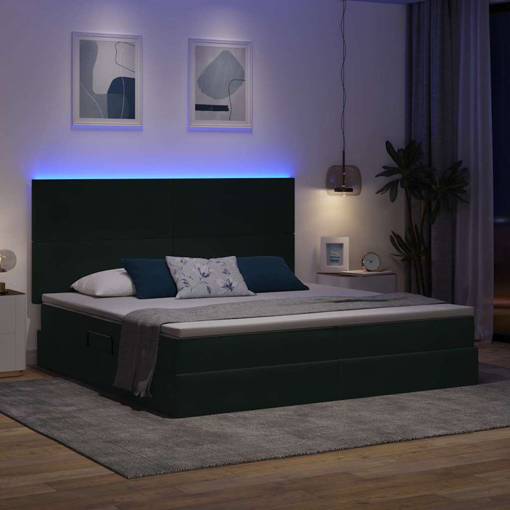 Letto con contenitore e LED Verde Scuro 200 x 200 cm Velluto